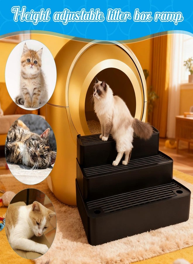 Vesici Adjustable 3 Steps Litter Box Ramp with 20 Waste Bags Pet Steps for Cats with Filter Function Non Slip Cat Litter Stair for Automatic Box Small Elder cat(Black) - Image 4